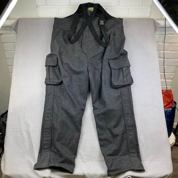 Vtg Cabelas Mens Wool Hunting Bibs 3XL Tall Gray Cargo Overalls Pants Dry Plus - Picture 1 of 15